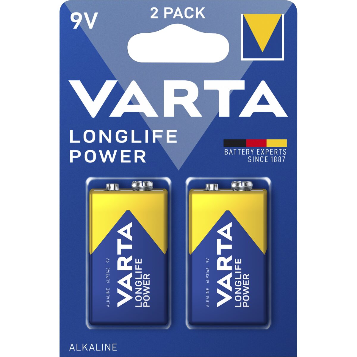9V-BLOCK BATTERIE VARTA LONGLIFE POWER ALKALINE, 6LR61, 2ER BLISTER – Bild 1
