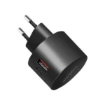 Dual-USB-Schnellladeadapter, 1x USB-C (PD), 1x USB-A (QC), 20 W, rund, schwarz – Bild 2