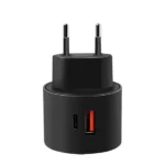 Dual-USB-Schnellladeadapter, 1x USB-C (PD), 1x USB-A (QC), 20 W, rund, schwarz – Bild 4