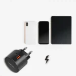 Dual-USB-Schnellladeadapter, 1x USB-C (PD), 1x USB-A (QC), 20 W, rund, schwarz – Bild 5