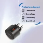 Dual-USB-Schnellladeadapter, 1x USB-C (PD), 1x USB-A (QC), 20 W, rund, schwarz – Bild 6