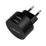 Dual-USB-Schnellade-Steckdosenadapter, 2x USB-A, 10,5 W, rund, schwarz