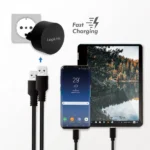Dual-USB-Schnellade-Steckdosenadapter, 2x USB-A, 10,5 W, rund, schwarz – Bild 4
