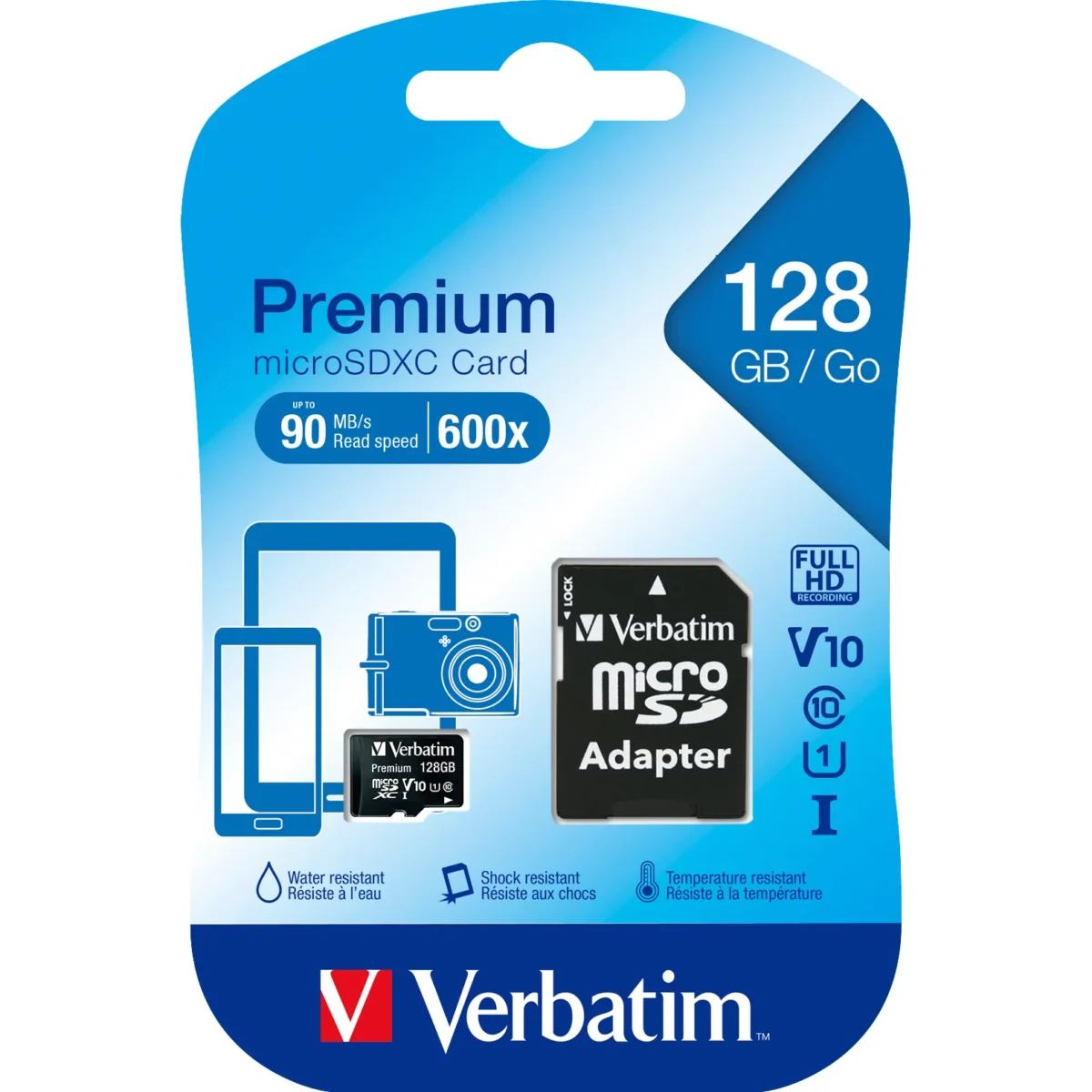 Micro SDHC Card Verbatim, 128GB Speicherkapazität, inkl. Adapter, Class 10 – Bild 2