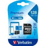 Micro SDHC Card Verbatim, 128GB Speicherkapazität, inkl. Adapter, Class 10 – Bild 2
