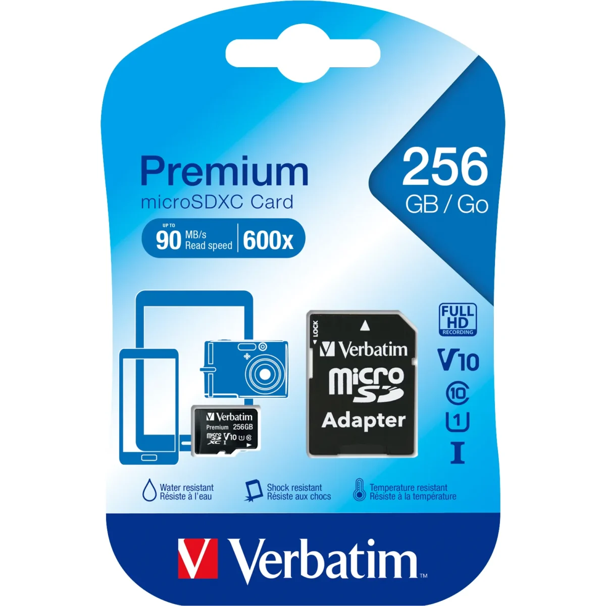 Micro SDHC Card Verbatim, 256GB Speicherkapazität, inkl. Adapter, Class 10 – Bild 2