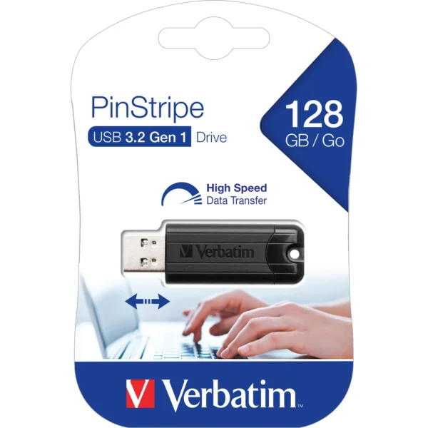 USB 3.2 Stick Verbatim, 128GB Speicher, PinStripe, Typ-A, Schiebemechanismus