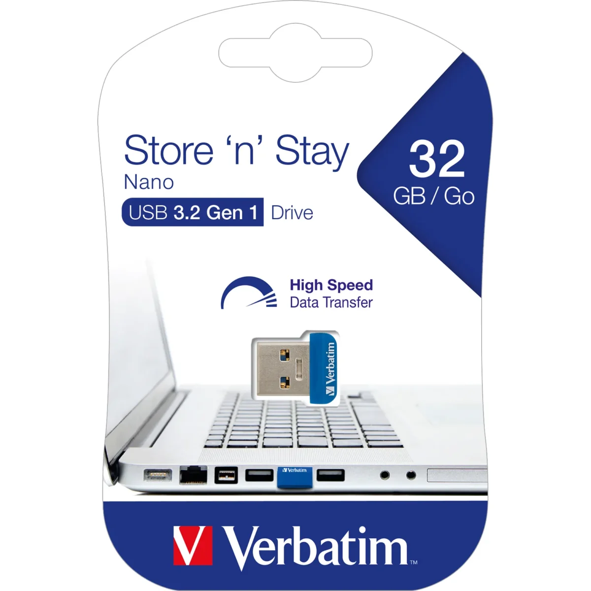 Nano USB-Stick "Store n' Stay" Verbatim, 32GB Speicher, Typ-A, extraflach, blau – Bild 1