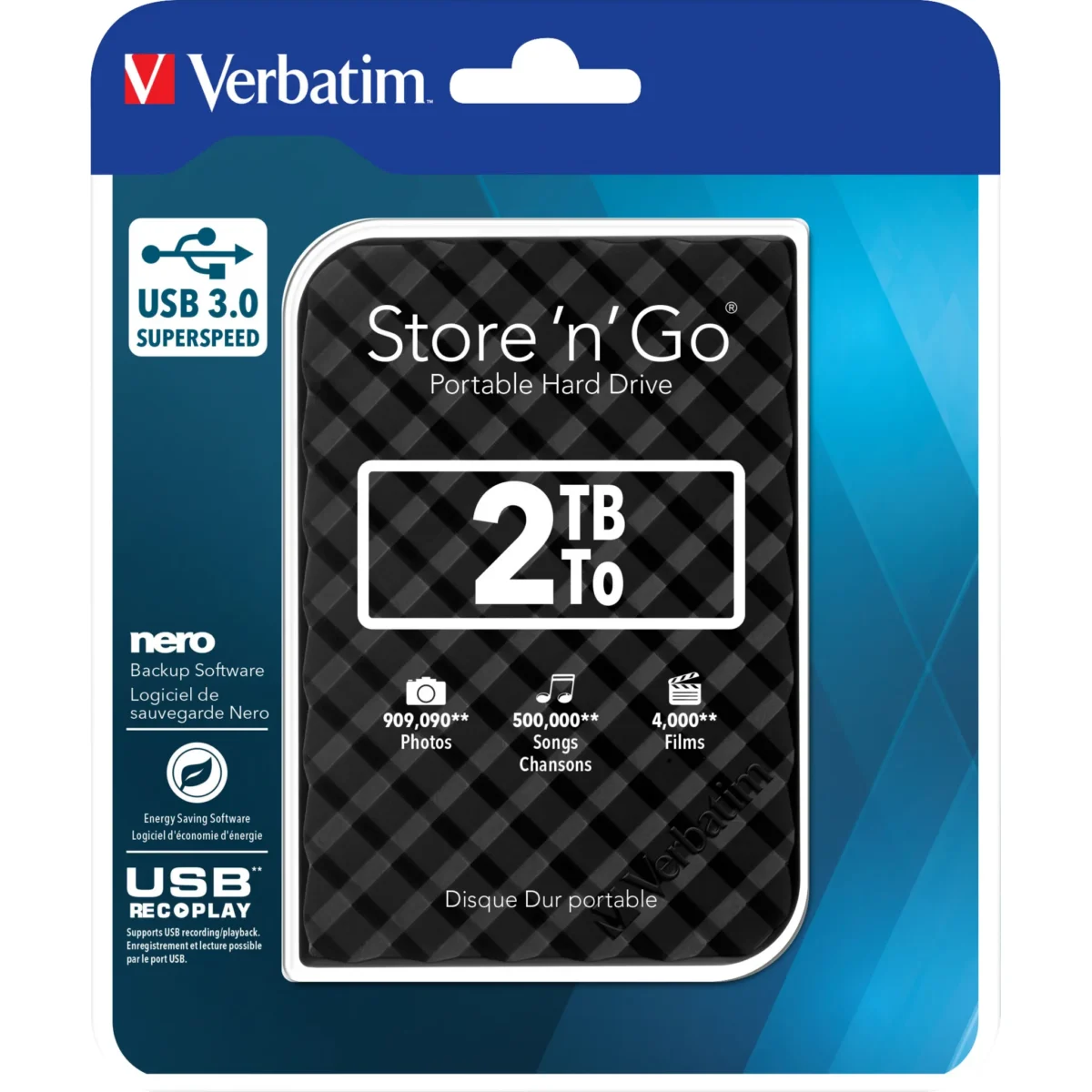 Externe Festplatte "Store 'n' Go" Verbatim, 2 TB Speicher, USB 3.0, inkl. Kabel – Bild 1