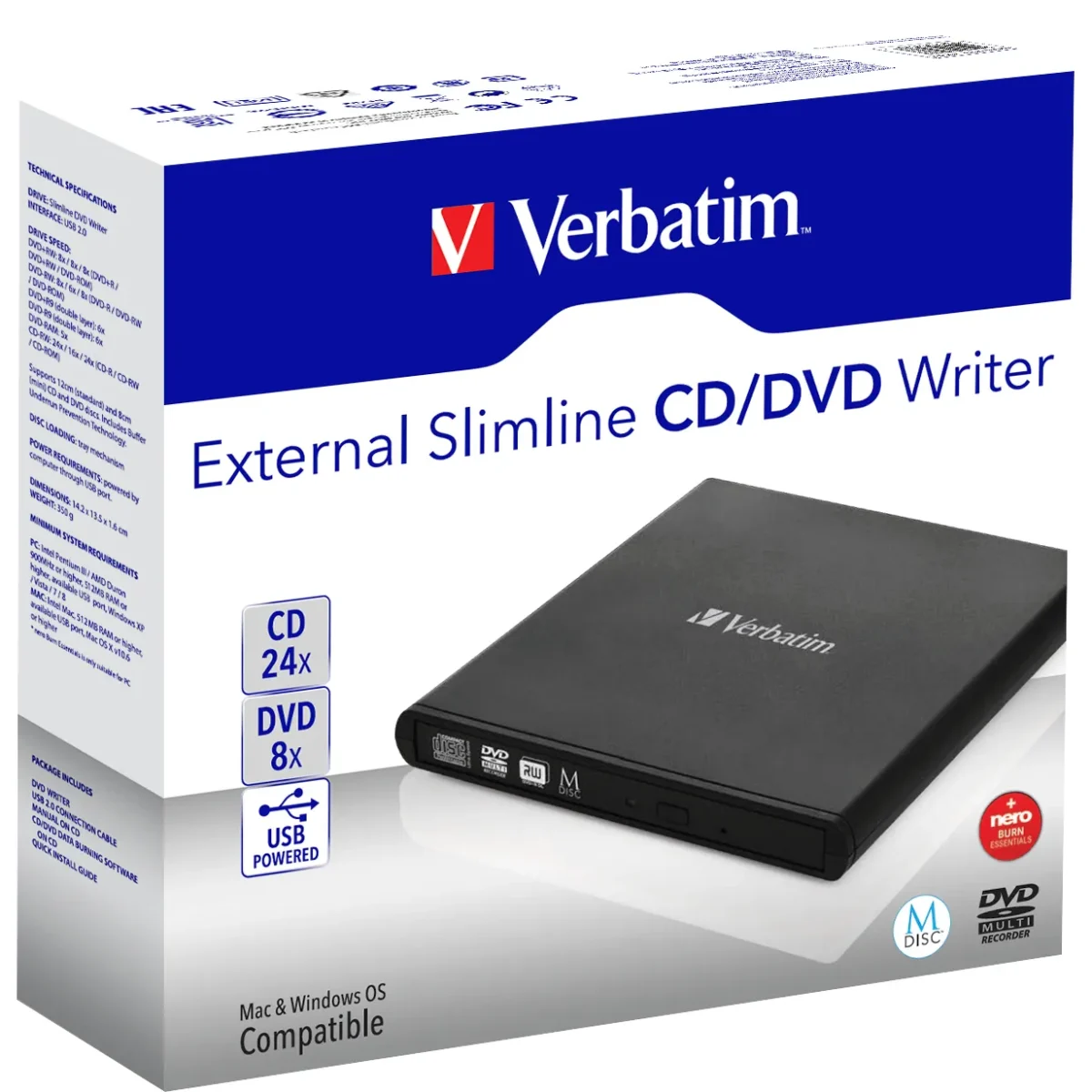 Externer CD/DVD Recorder/ Brenner Verbatim, Slimline, USB 2.0 – Bild 2