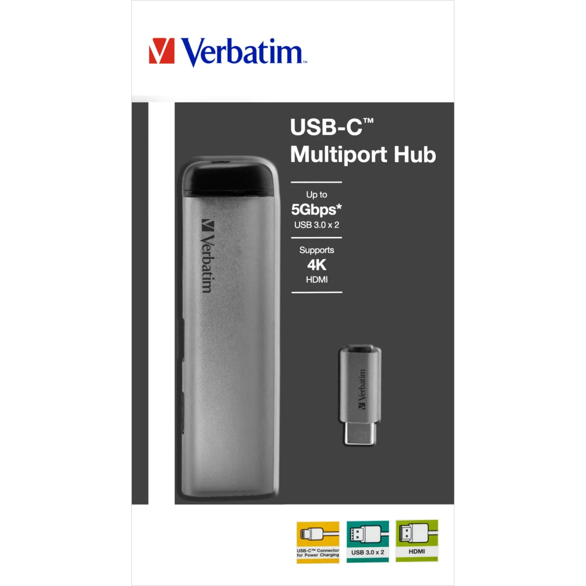 USB-C Multiport-Hub von Verbatim, USB 3.0, HDMI, SD, Ethernet, 15cm Kabel – Bild 2