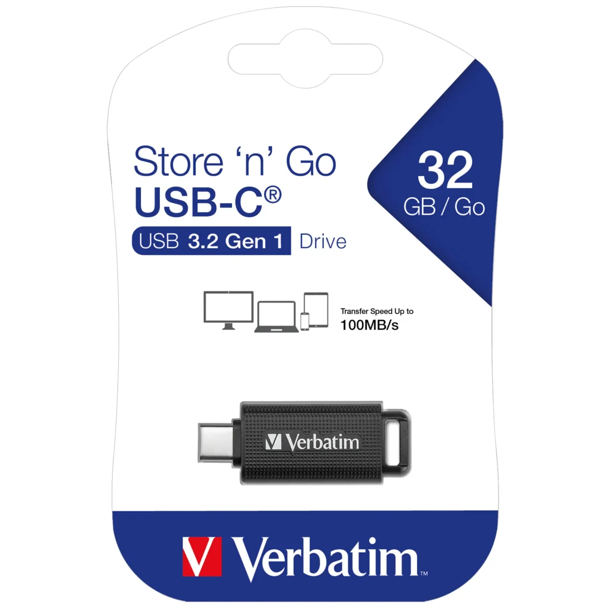 USB-C 3.2 Stick Verbatim, 32GB Speicher, Store 'n' Go, Typ C, Schiebemechanismus – Bild 1