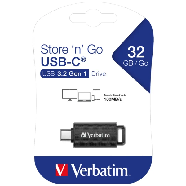 USB-C 3.2 Stick Verbatim, 32GB Speicher, Store 'n' Go, Typ C, Schiebemechanismus