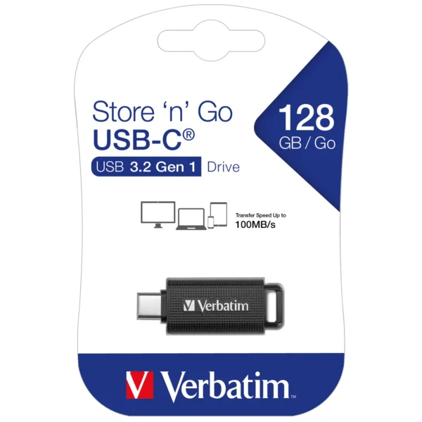 USB-C 3.2 Stick Verbatim, 128GB Speicher, Store 'n' Go, Typ C,Schiebemechanismus