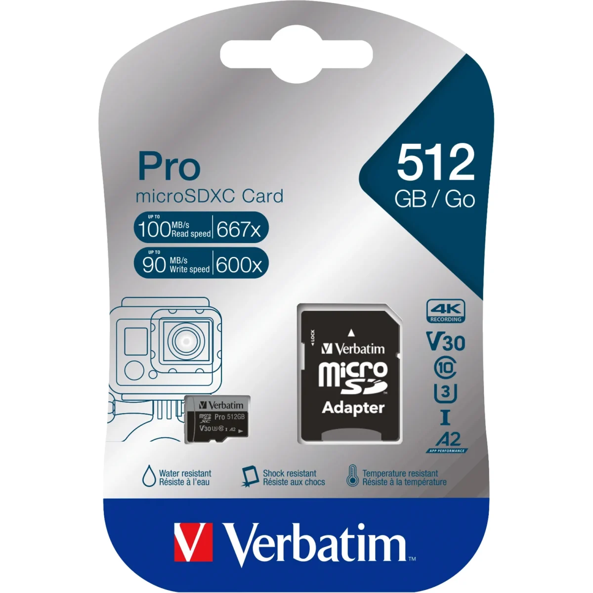 Micro SDXC Card Verbatim "PRO" 512GB, U3, Class 10, inkl. SD-Adapter – Bild 1