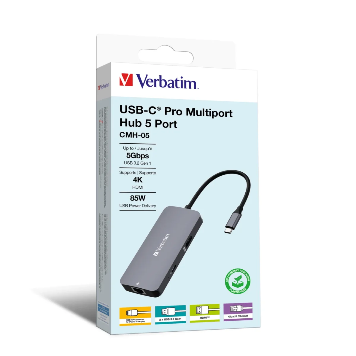 USB-C Multiport-Hub Verbatim "CMH-05", 2x USB 3.2C, HDMI 4K, USB 3.1-C Kabel – Bild 4