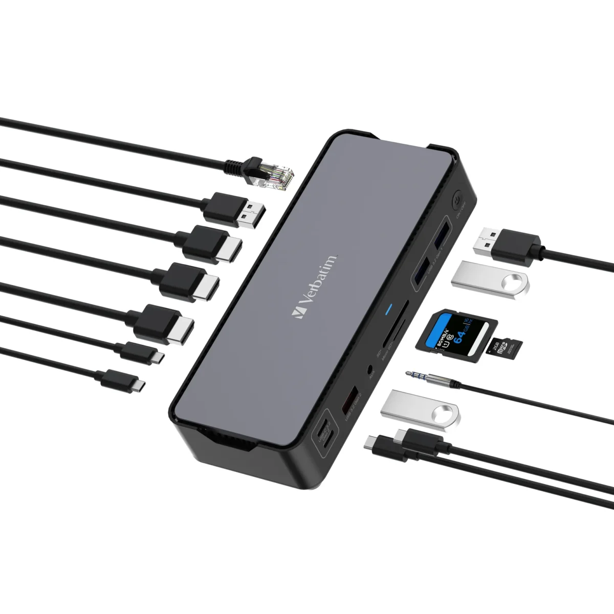 Docking-Station Verbatim "CDS-15", 4x USB 2.0/3.2-A, 2x USB 3.2-C, 2x HDMI 8K – Bild 2