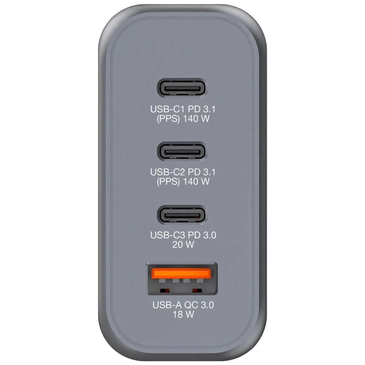 Ladeadapter Verbatim, Universal,GNC-140, GaN, 140W,grau,1x USB-A QC, 3x USB-C PD – Bild 2
