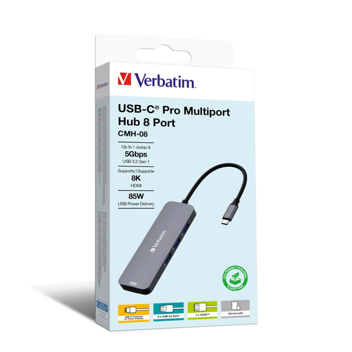 USB-C Pro 8-Port Multiport-Hub CMH-08,Verbatim,3x USB 3.2-A,USB 3.2-C,2x HDMI 4K – Bild 4