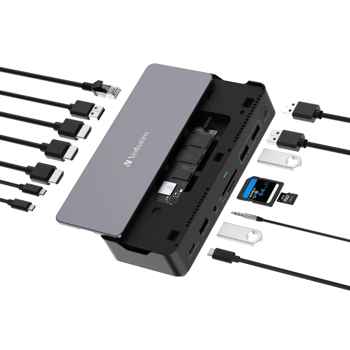 Docking-Station USB-C Pro CDS-15S Verbatim, 15-Port, DP, RJ45, Audio, SD – Bild 2