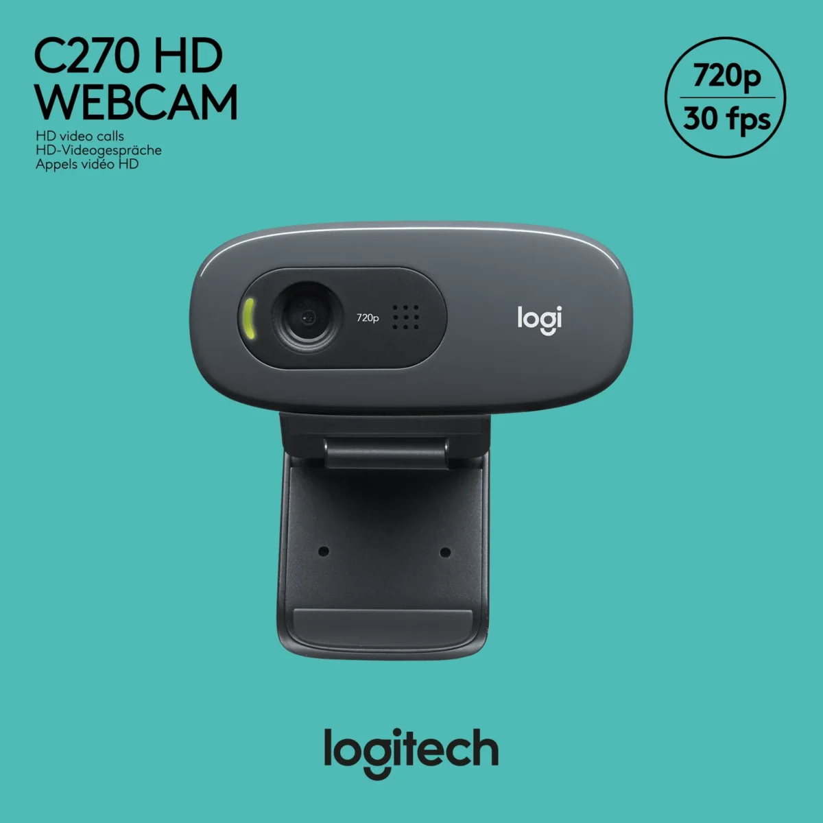 Webcam Logitech "C270", HD, 720p, USB, schwarz – Bild 2