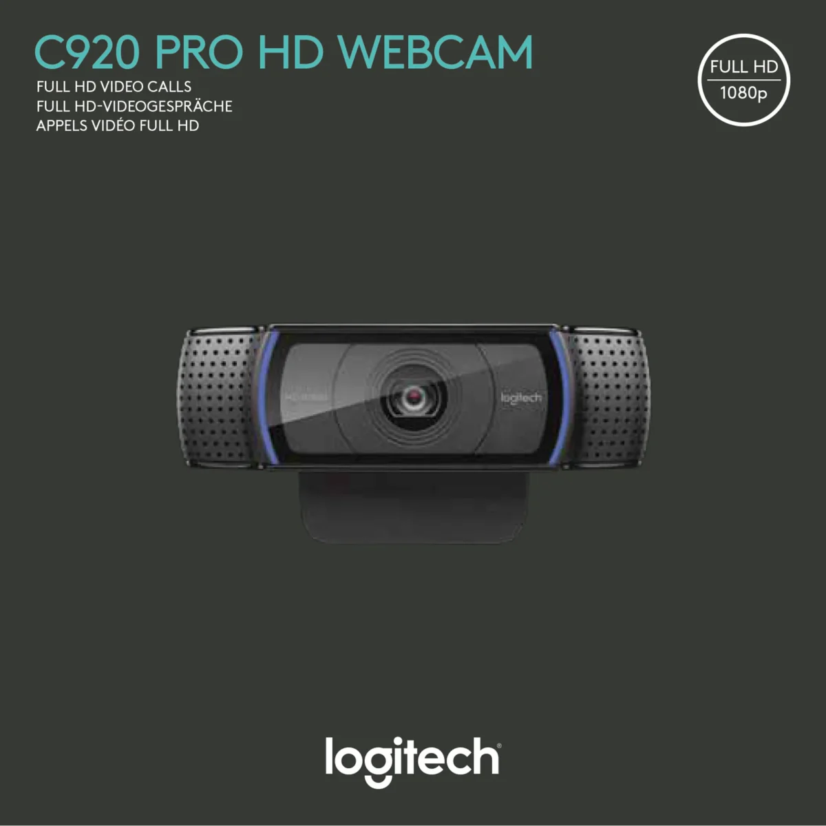 Webcam Logitech "C920", Full HD, 1080p, USB, schwarz – Bild 2