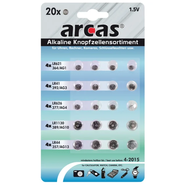 Knopfzellen-Sortiment Alkaline, 20-teilig