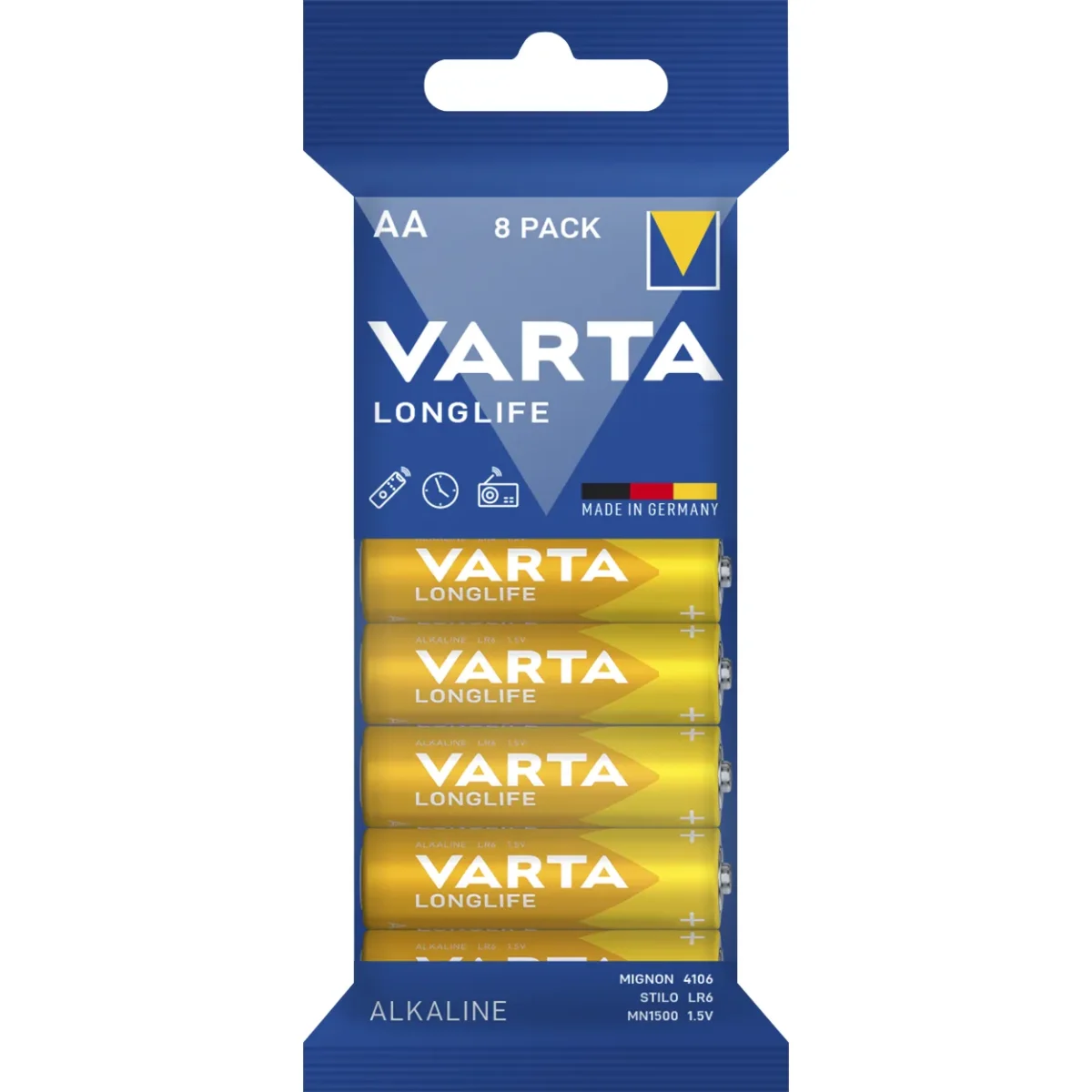 Mignon-Batterie VARTA "LONGLIFE" Alkaline, 1,5V, Typ AA, LR06, 8er-Pack – Bild 1