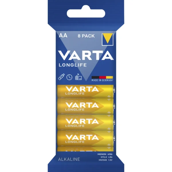Mignon-Batterie VARTA "LONGLIFE" Alkaline, 1,5V, Typ AA, LR06, 8er-Pack