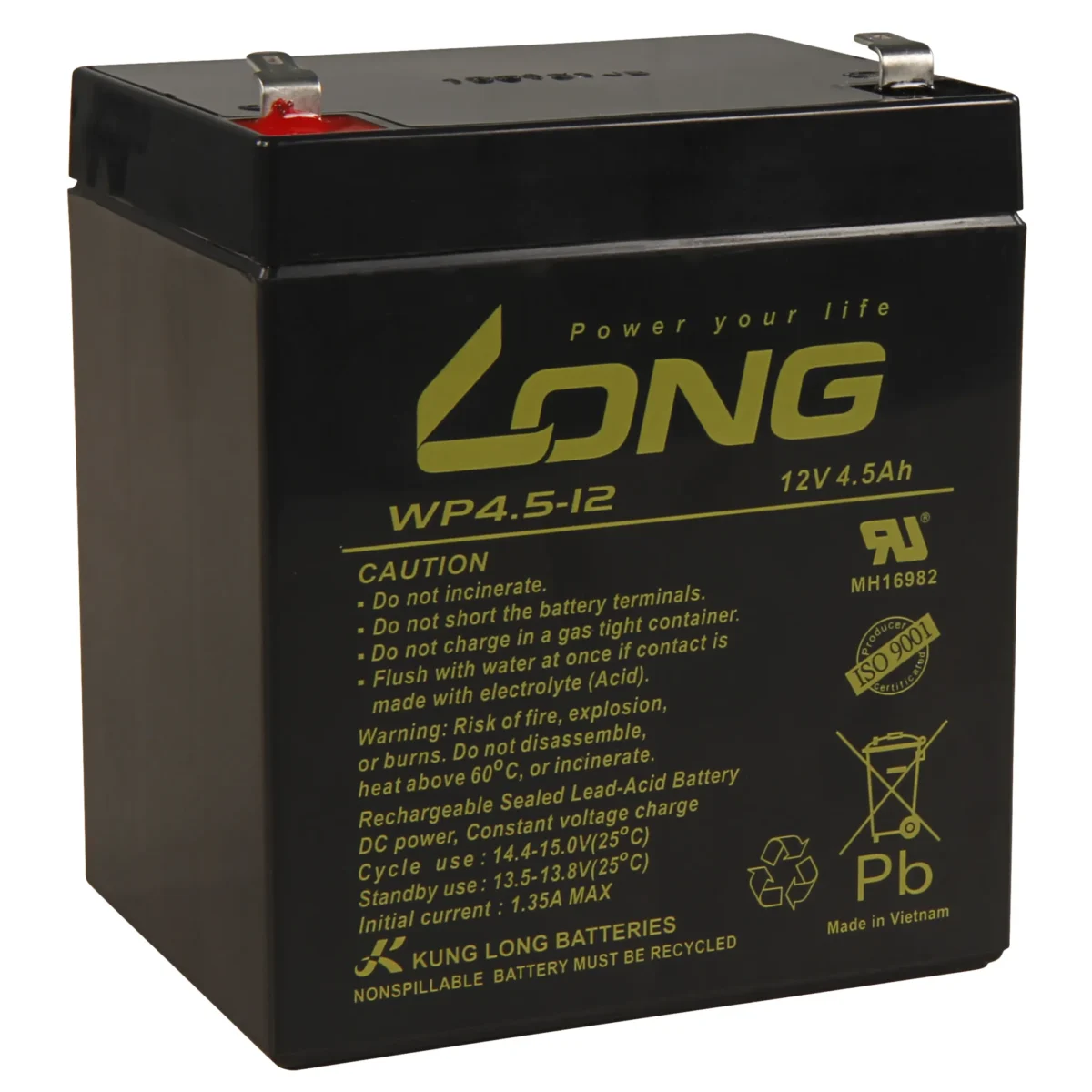 Bleiakku KUNG LONG "WP4,5-12" 12V/4,5Ah, 90x70x107mm, 1,62kg – Bild 1