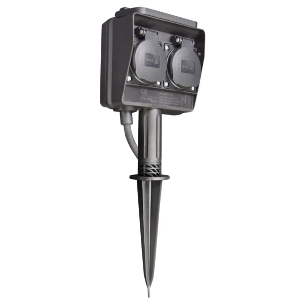 Gartensteckdose McPower, 2-fach, IP44, mit Erdspieß, 3m Kabel