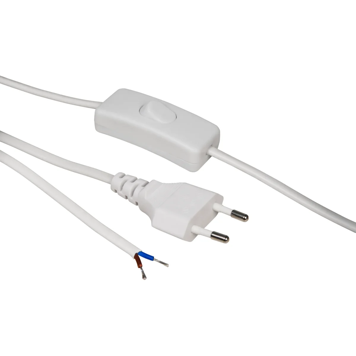 Euro-Netzkabel McPower mit Schnurschalter und blanken Enden, 2m, weiß – Bild 1