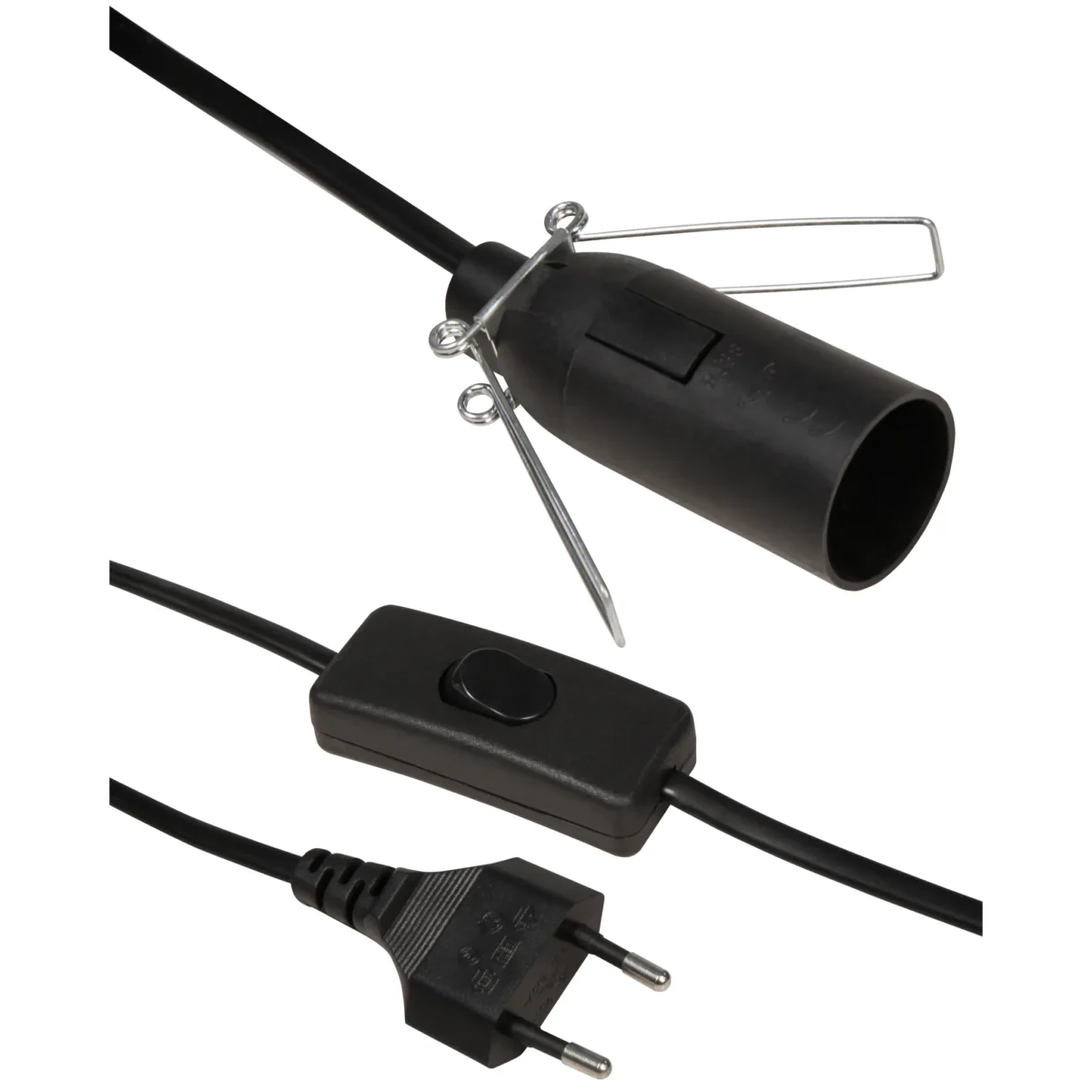 Euro-Netzkabel McPower mit Schnurschalter und E14 Fassung, 3,5m, schwarz – Bild 1