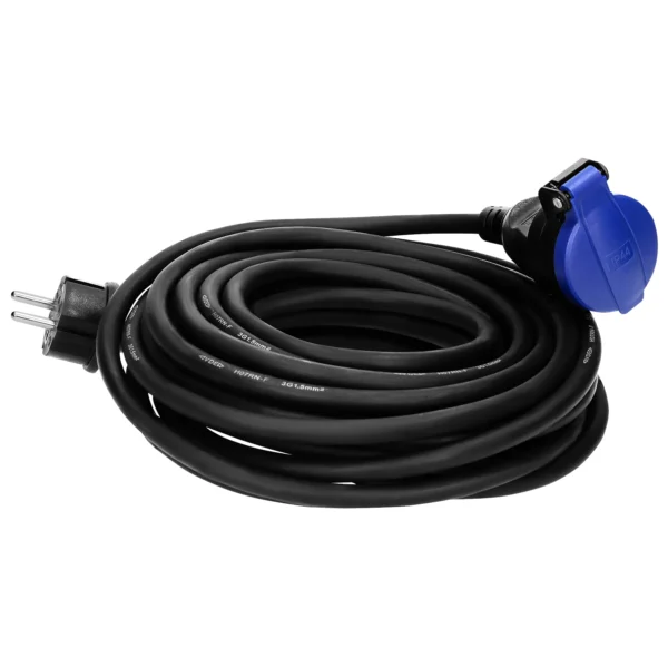 Netzkabel Schutzkontakt-Verlängerung, 20m, 3x1,5mm², IP44, schwarz