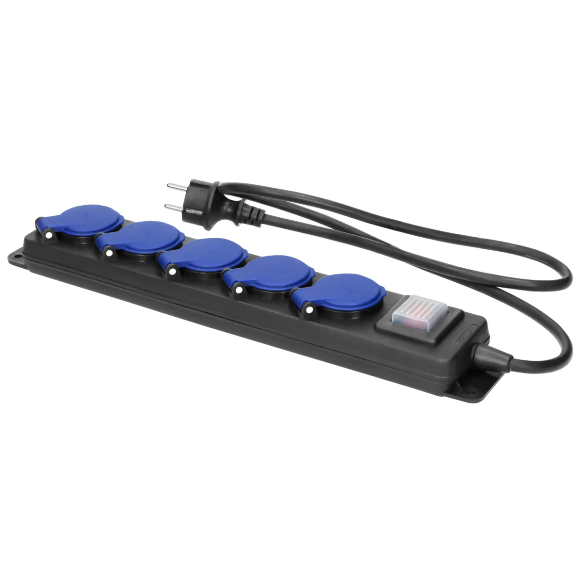 Netzkabel Schutzkontakt-Verlängerung, 5-fach, 5m, 3x1,5mm²,  IP44, schwarz, – Bild 1