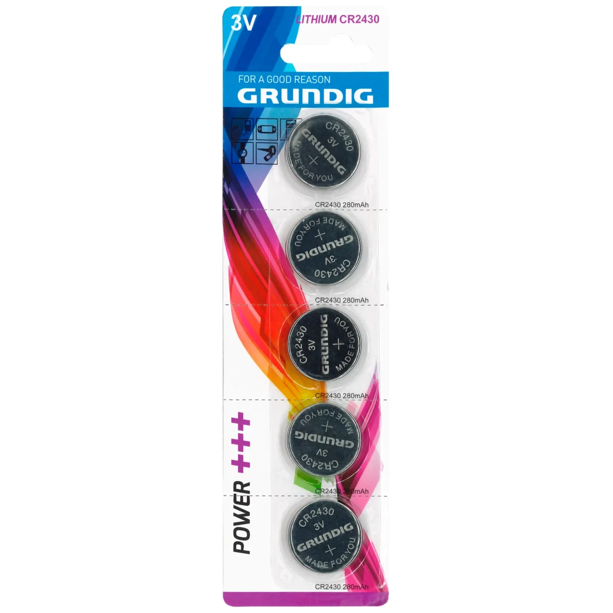 Lithium-Knopfzelle GRUNDIG CR2430, 3V, 5er-Blister – Bild 1