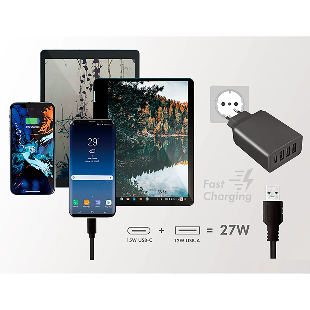 USB Ladegerät, 230V Netzteil, 3xUSB-A 5V/3A,1xUSB-C 5V/2,4A, 27W, – Bild 5