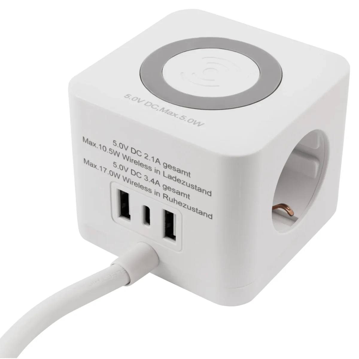 Tischsteckdose McPower "BW-03" 3x Steckdose, 2xUSB-A, 1xUSB-C, QI aufladen – Bild 4