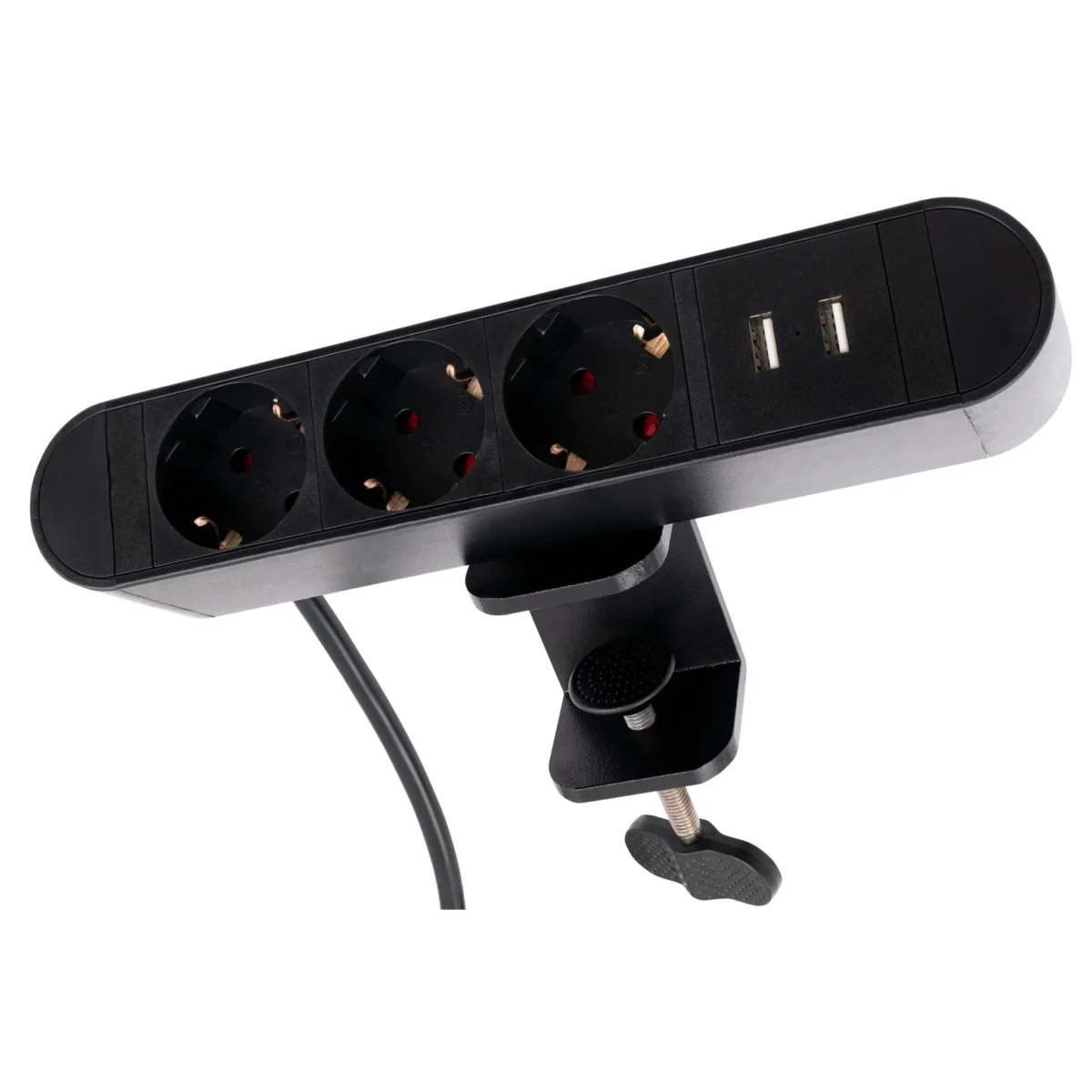 Tischsteckdose McPower "SK-03A" 3x Steckdose, 2x USB, inkl. Tischklemme, 2m Kabel – Bild 1