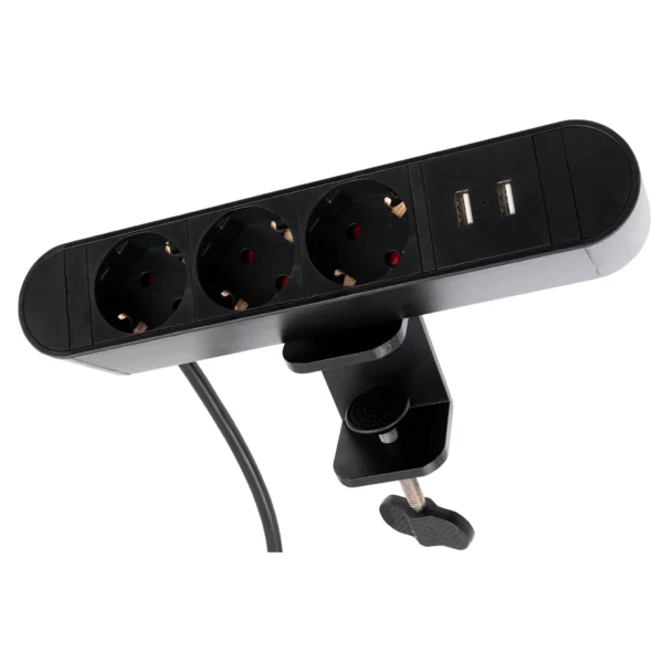 Tischsteckdose McPower "SK-03A" 3x Steckdose, 2x USB, inkl. Tischklemme, 2m Kabel