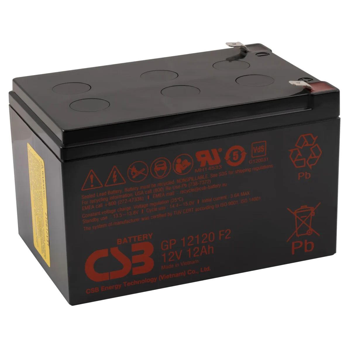 Bleiakku CSB "GP12120" 12V/12 Ah, VdS, 151x98x99 mm, 3,67 kg – Bild 1