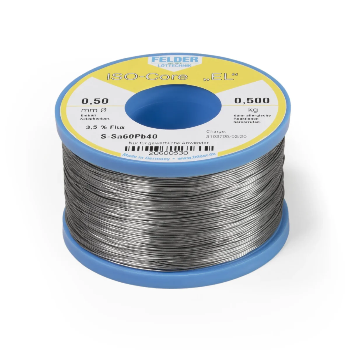 Lötzinn auf Rolle FELDER ISO-Core "EL", 0,5mm, 500g, bleihaltig (60%Sn 40%Pb) – Bild 1