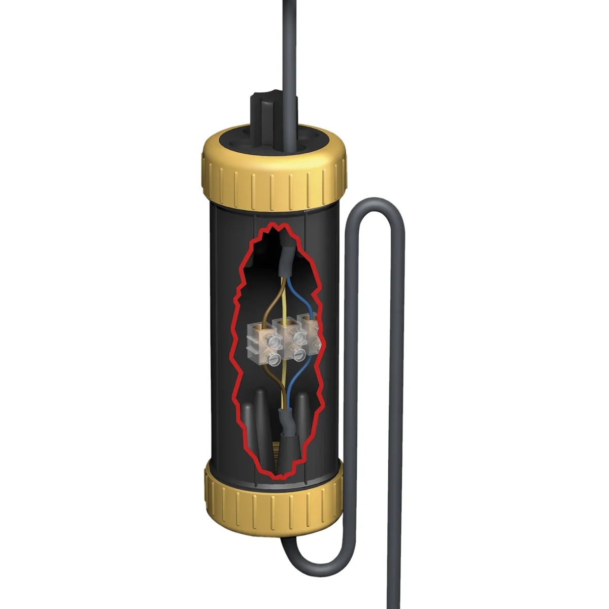 Durchgangs-Erdmuffe, LxØ 190x70mm, IP68 - wasserdicht bis 1m, 230V, schwarz/gelb – Bild 5