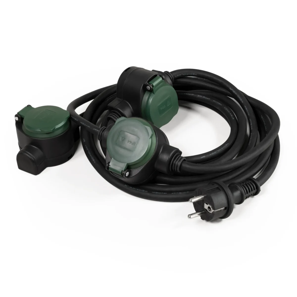 Garten-Verlängerungskabel McPower, 3 Steckdosen, IP44, 10m Kabel, 5m+2,5m+2,5m – Bild 1
