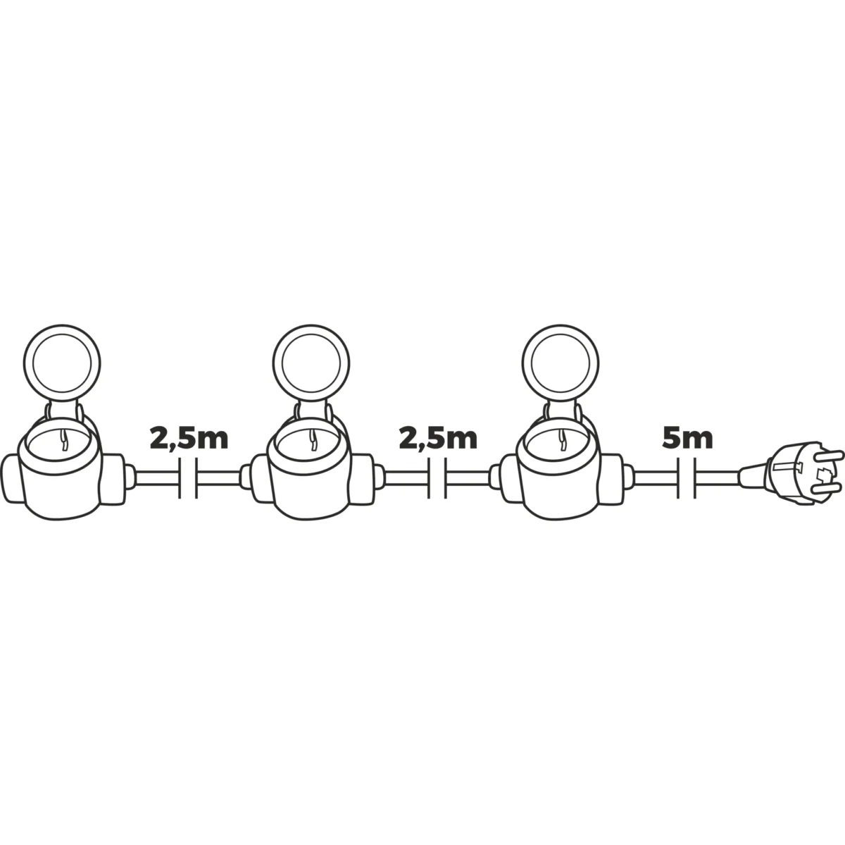 Garten-Verlängerungskabel McPower, 3 Steckdosen, IP44, 10m Kabel, 5m+2,5m+2,5m – Bild 6