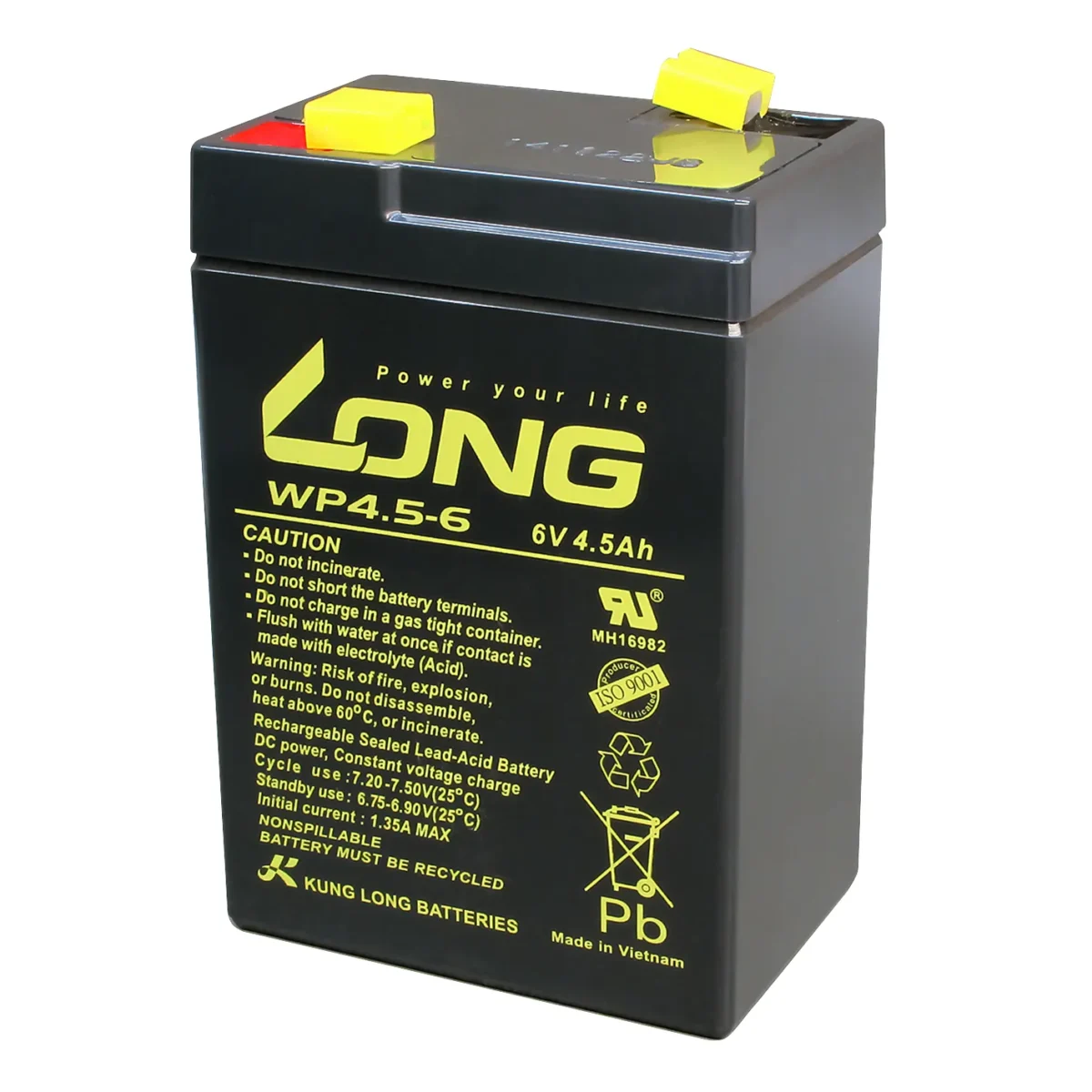 Bleiakku KUNG LONG "WP4,5-6", 6V, 4,5Ah, 70x47x101mm – Bild 1