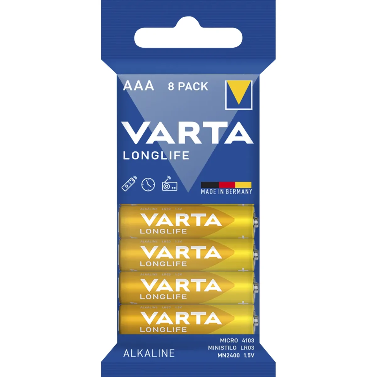 Micro-Batterie VARTA" Longlife", Alkaline, Typ AAA, LR06, 1,5V, 8er Pack – Bild 1