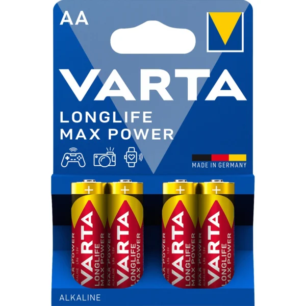 Mignon-Batterie VARTA "Longlife Max Power" Alkaline, Typ AA, LR06, 1,5V, 4-Pack