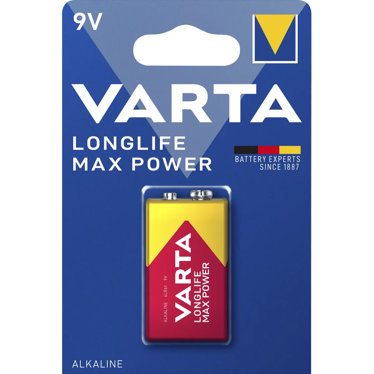 9V-Block Batterie VARTA  "Longlife Max Power" Alkaline, 6LR61, 9V – Bild 1