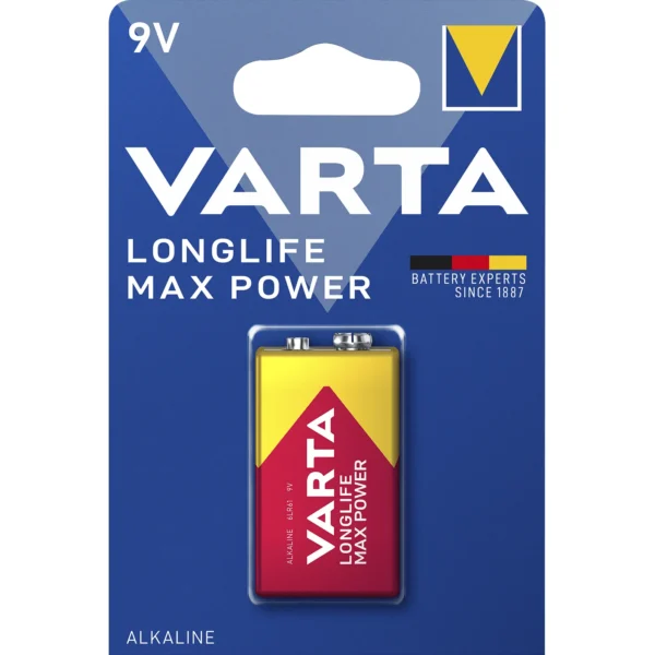 9V-Block Batterie VARTA  "Longlife Max Power" Alkaline, 6LR61, 9V